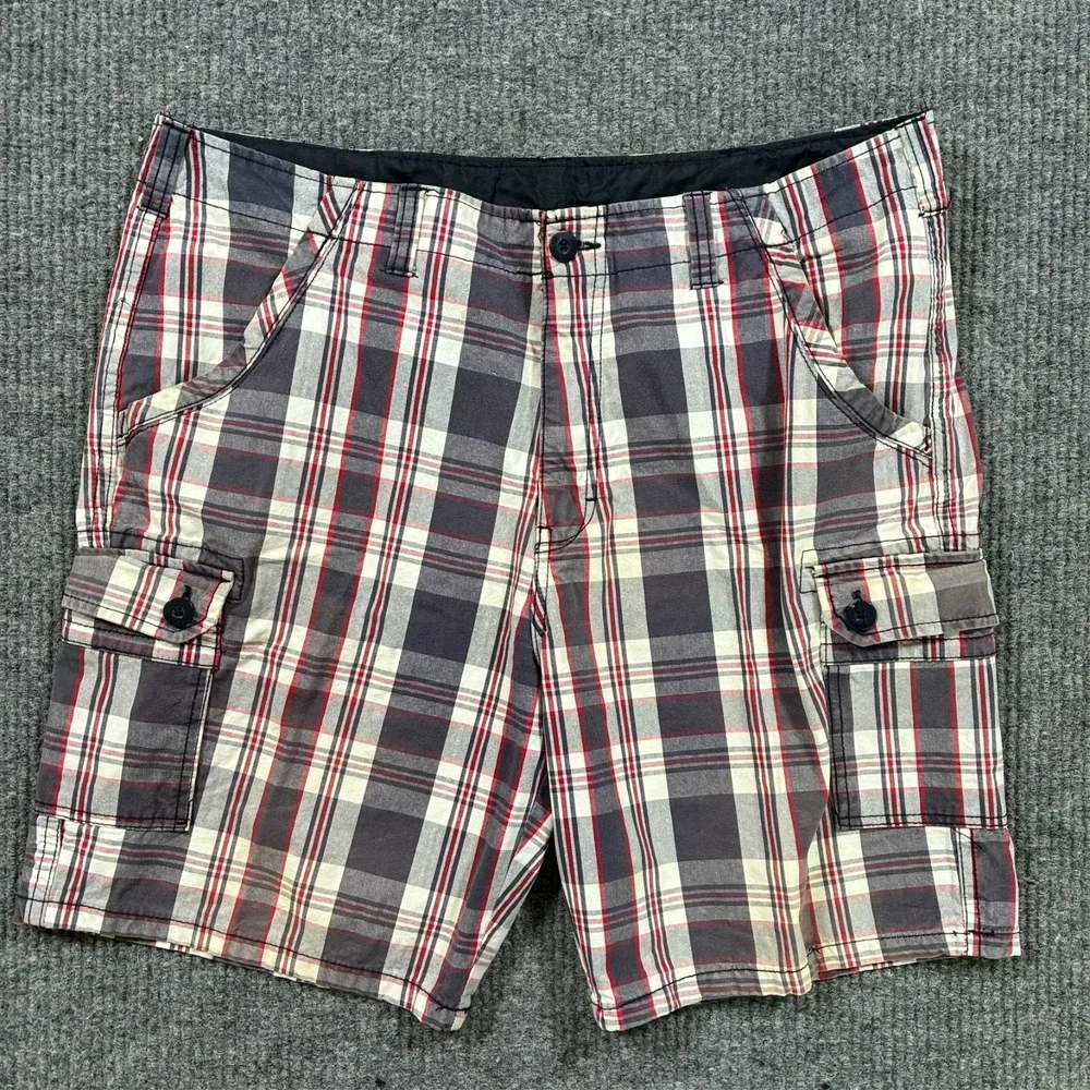 Livergy Mens Cargo Shorts EU 52/54 Plaid Cotton Casual Utility‎ Multi Pocket